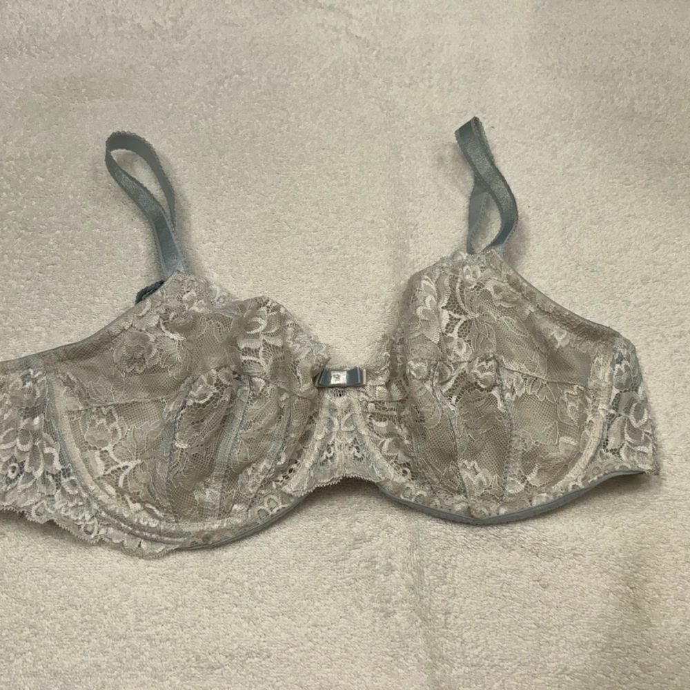 Adore Me 40D white lace light blue straps underwire